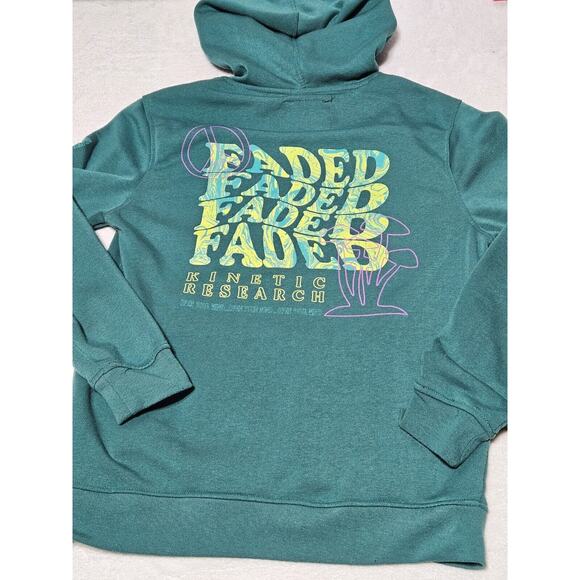 Brooklyn Sweater Women Med Kinetic Research Faded Hoodie Kangaroo Pockets Green - Picture 11 of 13
